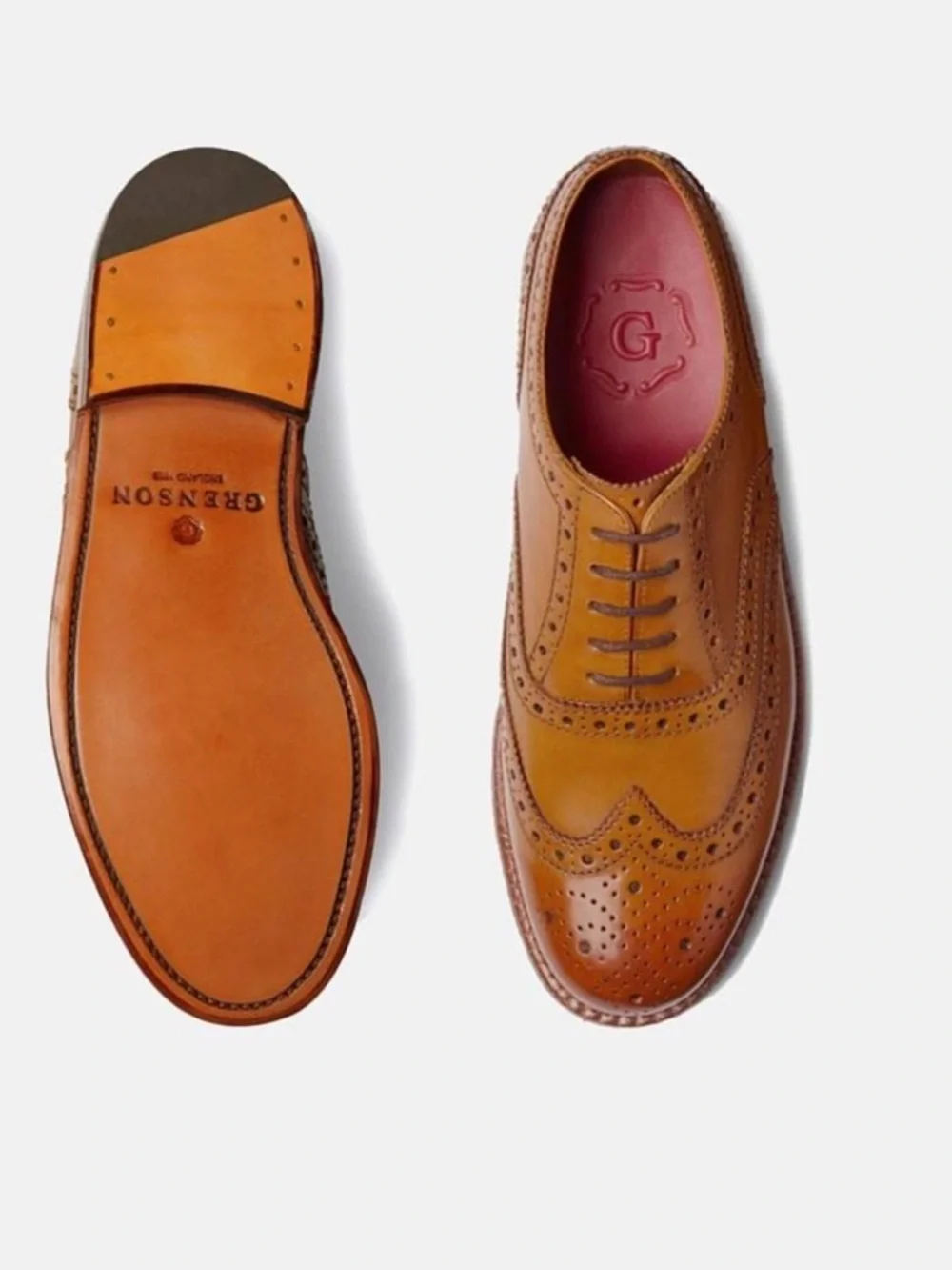 Grenson Brown Wing Tip Brougue Lace-Up Oxfords  Men's - 10